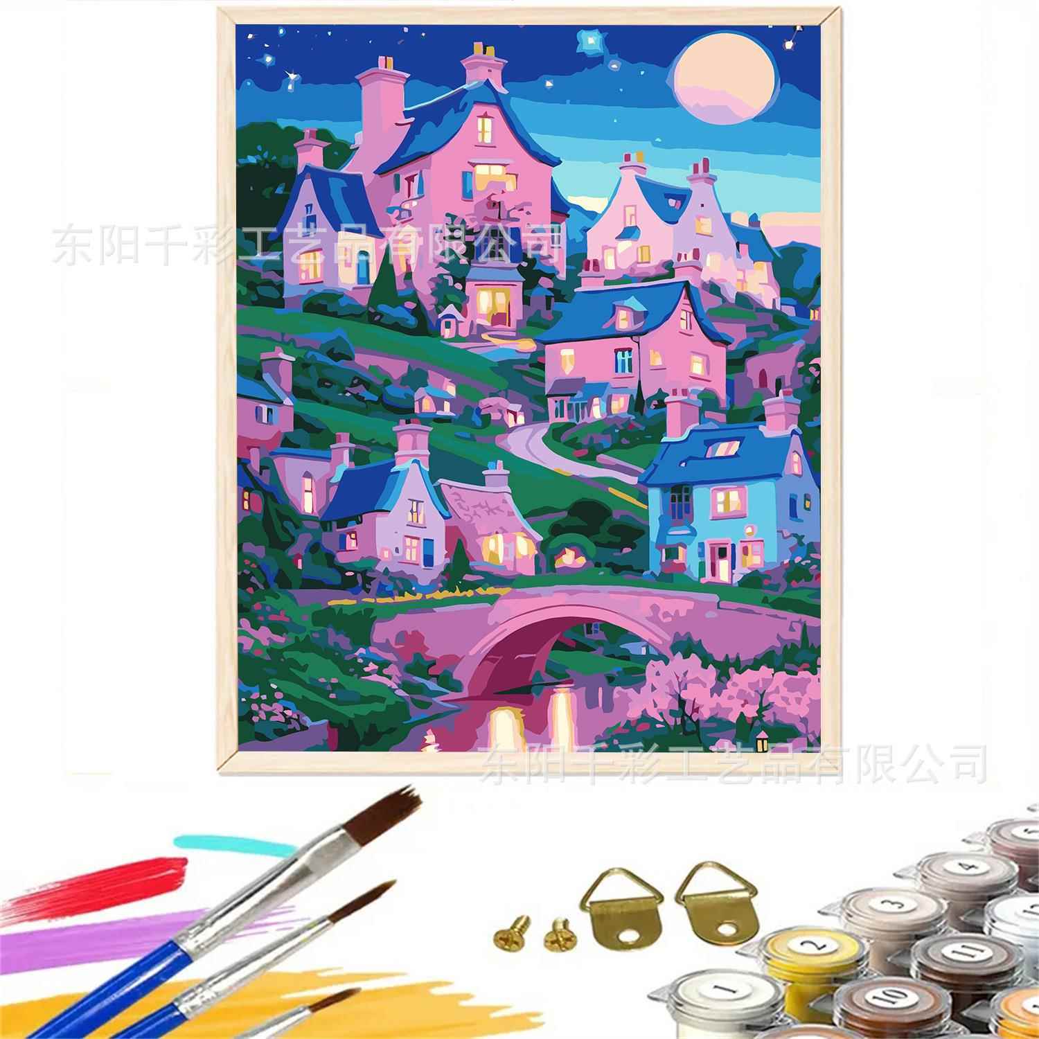 跨境数字油画套装 风景diy手工填色解压卧室油彩5d装饰画工厂