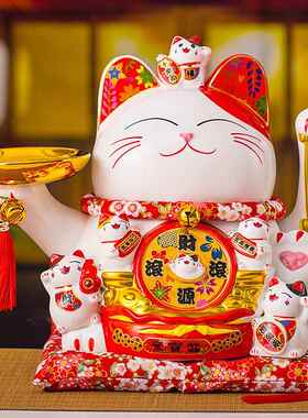 招财居猫托盘摇手摆件开收业大吉台店ST202207铺银前台家客厅装饰