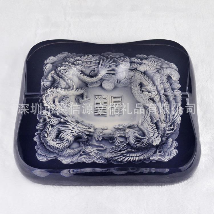 水晶九龙戏珠黑色定制烟灰缸家居装饰创意个性烟缸龙摆件送领导