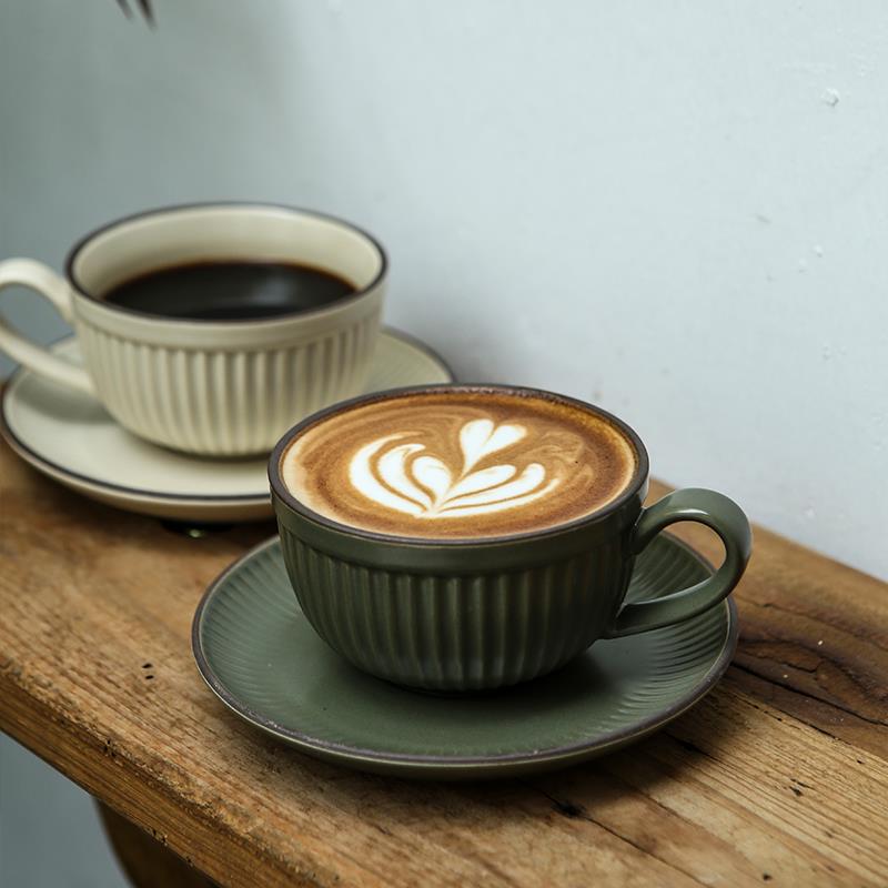 280ml咖啡店拉花杯民宿家用简约精致陶瓷复古咖啡杯套装欧式茶杯