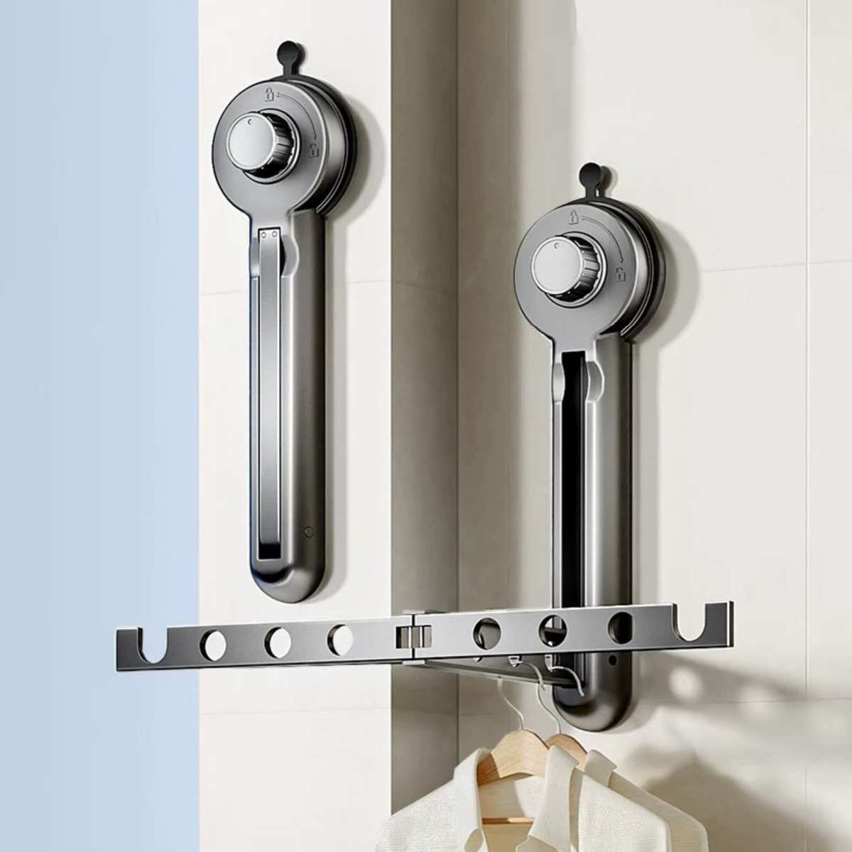 窗家用晾衣架室内外吸盘飘阳台折叠晒衣隐形伸缩式壁挂晾衣杆