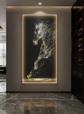 玄关装饰画LED灯画骏马抽象现代轻奢高级感竖版客厅入户进门挂画