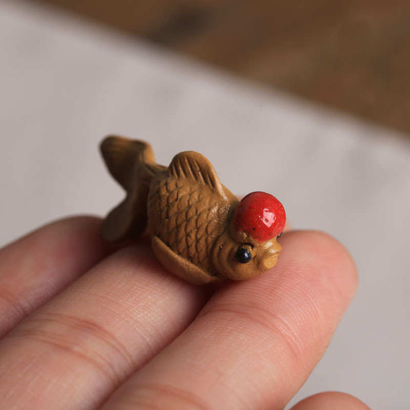 2JGB批发精品紫砂可养手工茶玩小金鱼茶艺茶道茶餐具摆配件茶宠小