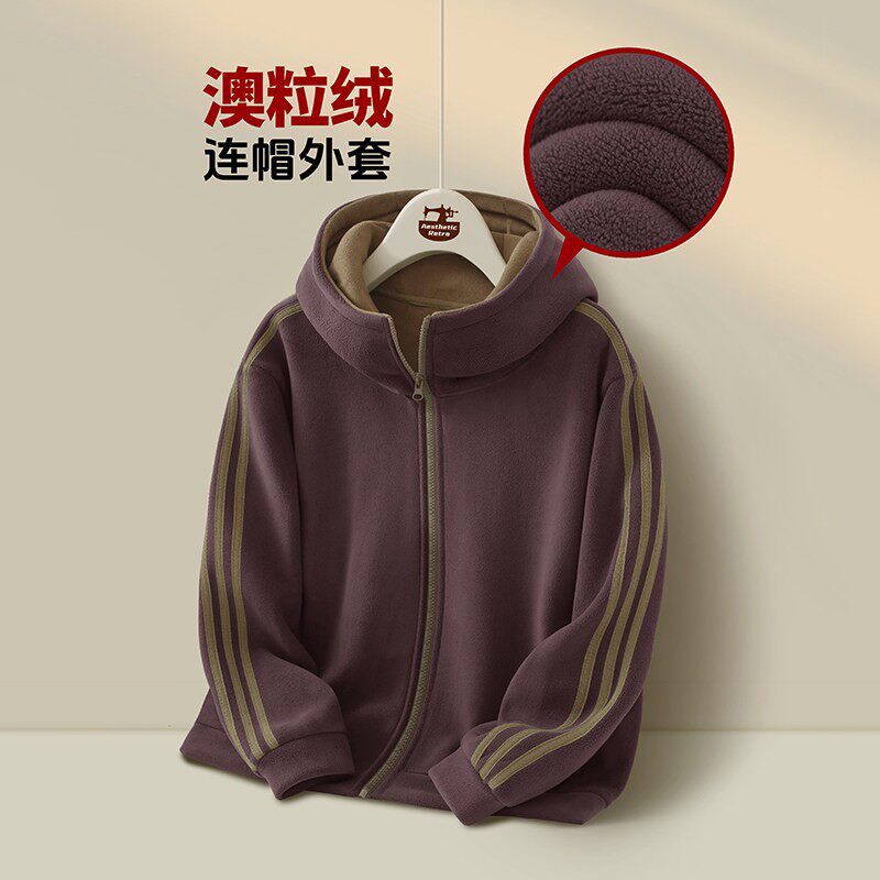 MAROLIO紫色奥粒绒连帽卫衣外套女双面加厚摇粒绒加绒休闲抓绒衣