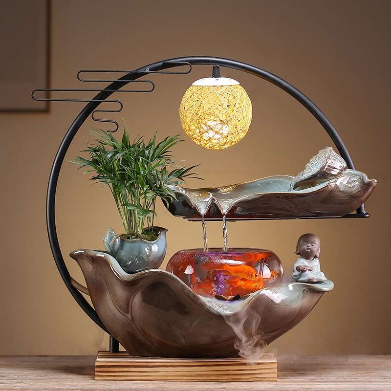 创意流水喷泉招财水景摆件桌面客厅办公室鱼缸假山开业礼品