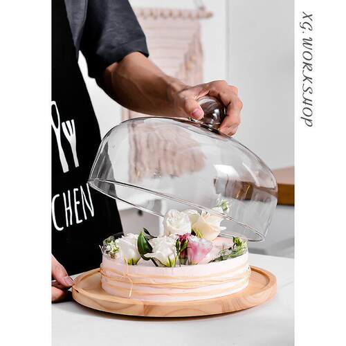 Wooden cake tray, rotating baking table with glass cover