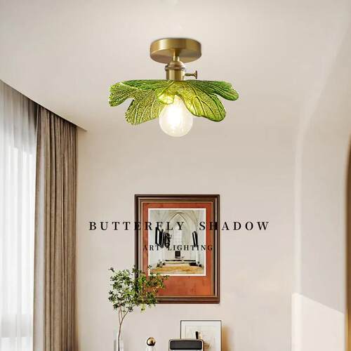 法式田园小清新过道走廊绿色玻璃吸顶灯日式复古玄关阳台黄铜灯具