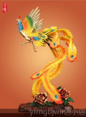 新款Lare件y《凤凰于飞》彩铜e火凤凰摆厅玄关别墅结婚乔客迁吉祥