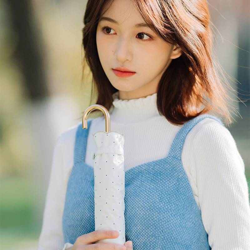 wpc现货三折手动日系金弯钩黑胶防晒伞晴雨两用防晒伞遮阳伞批发