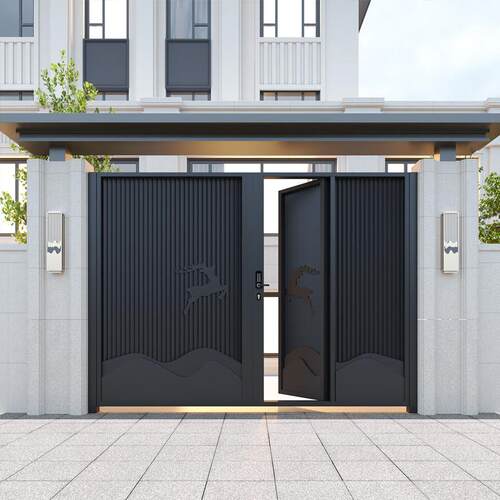 铝合金庭院门铁艺别墅户外院子大门不锈钢自建房入户电动双开 关