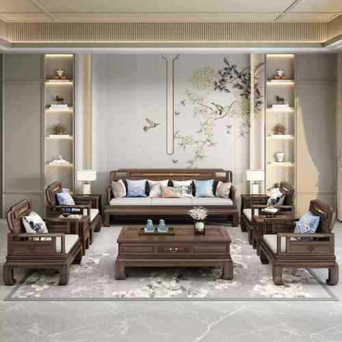 南黑胡桃木全实木发组沙合冬夏用SF-209#两新中式仿古美古典别墅