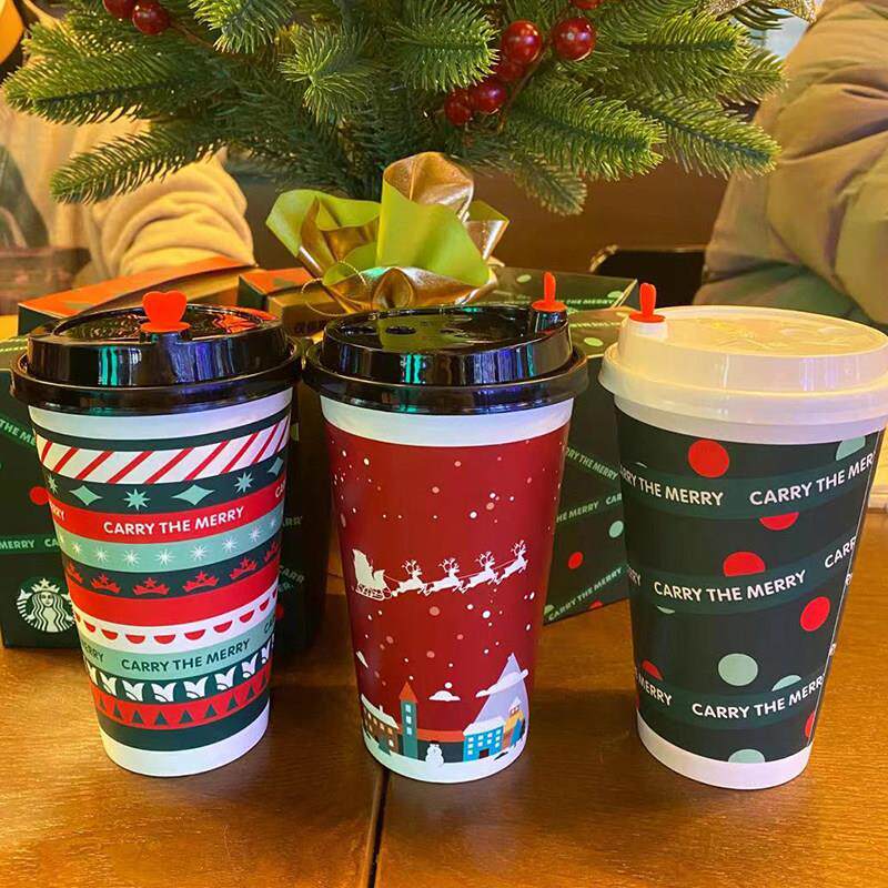 定制700加厚新年纸杯一次性奶茶杯子500红色90咖啡杯带盖子食品级