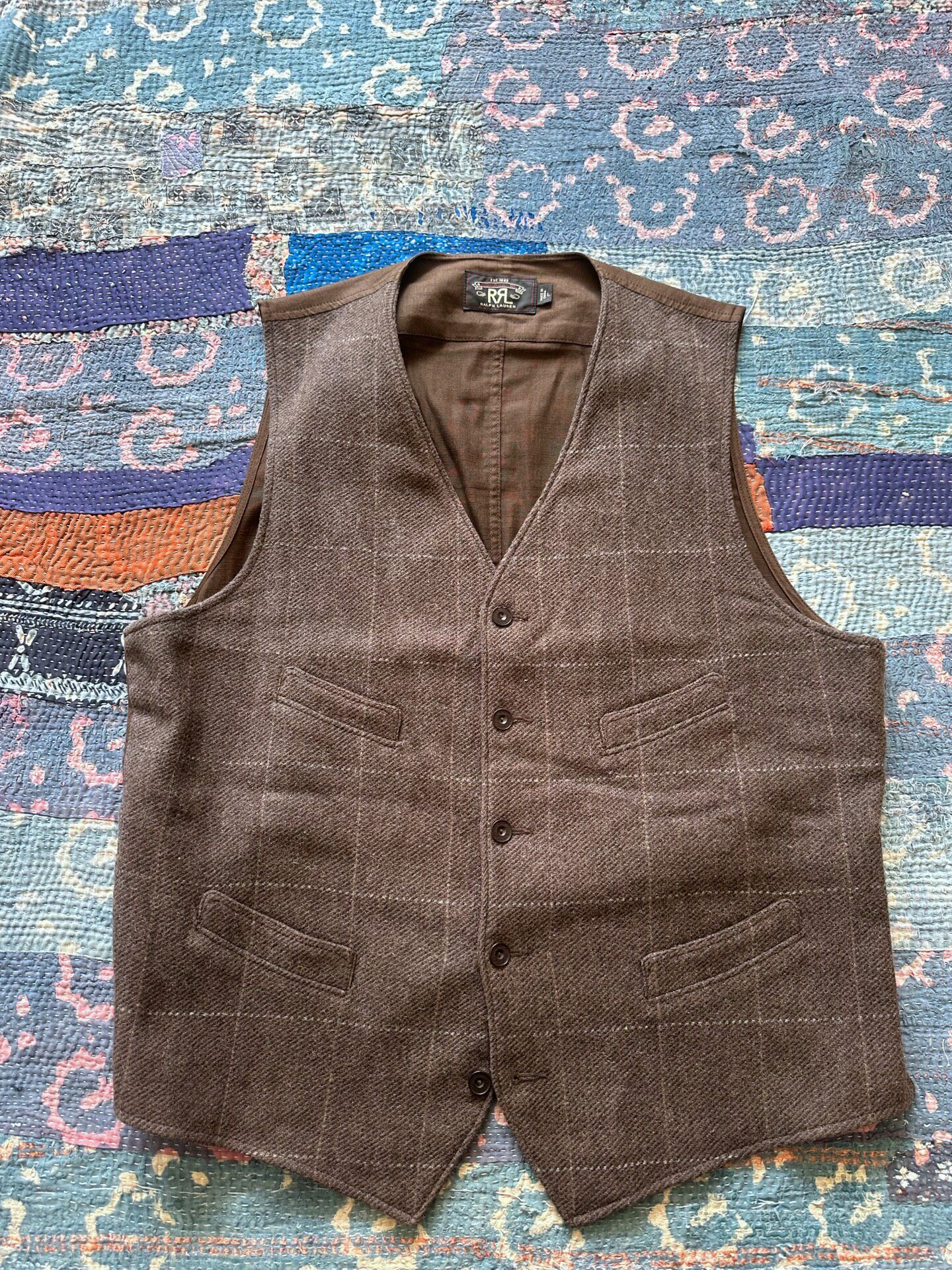RRL Brown Checkered Vest