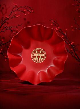 新款直销结婚用品大全婚礼婚宴喜庆花边果盘大中小号可选红色婚庆
