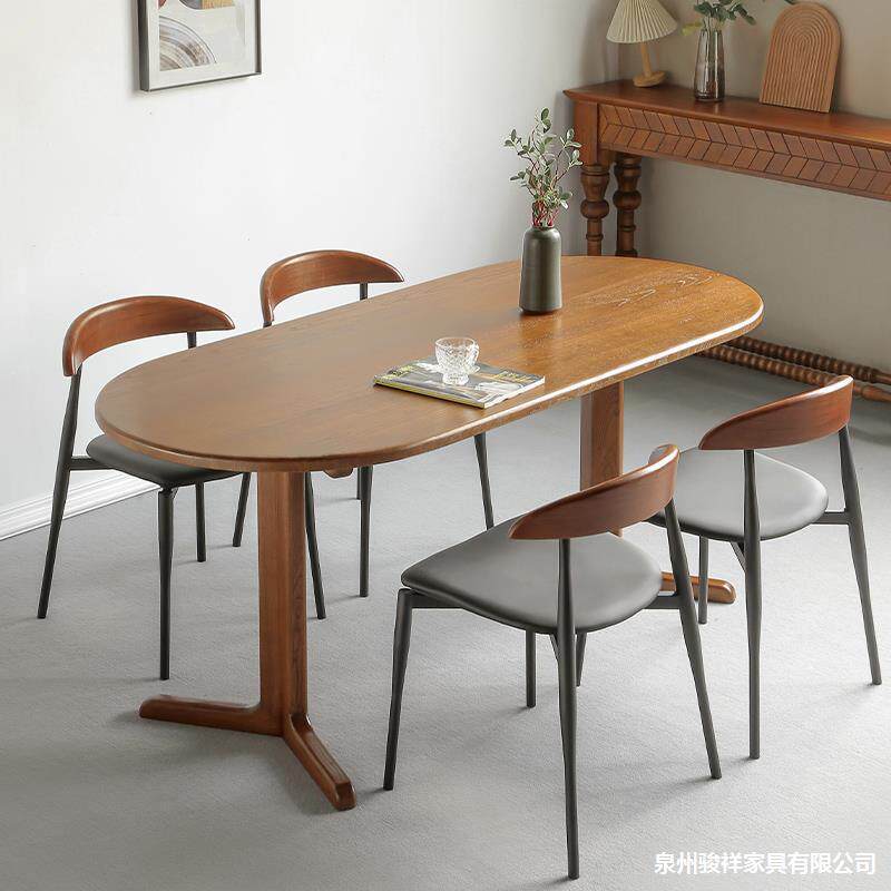 中古实木餐桌椅组合椭圆形家用复古饭桌咖啡厅洽谈桌子办公桌书桌