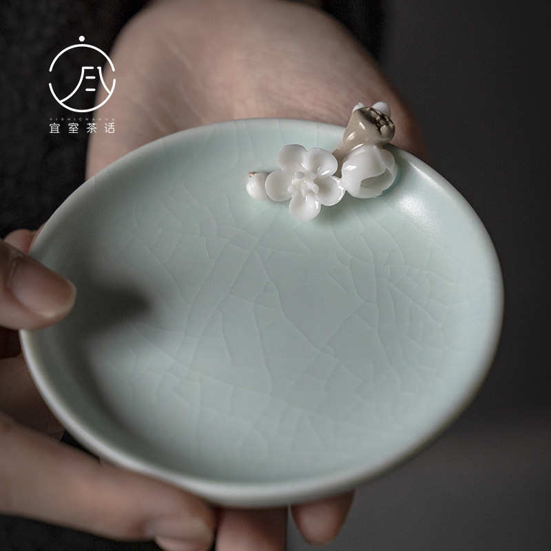 宜室茶话 汝窑杯垫杯托 创意手工捏花杯垫功夫茶具茶道配件茶托