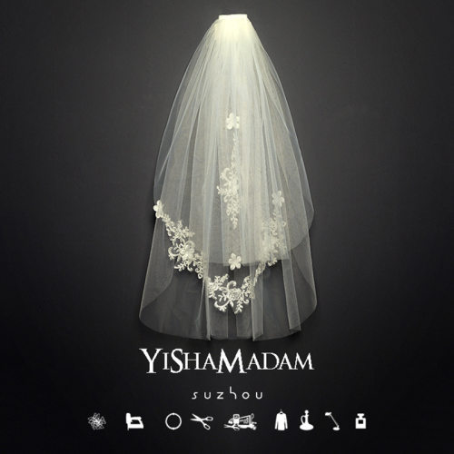 新娘结婚主婚纱头纱超仙森系蕾丝花朵头纱领证登记婚礼拍照头纱