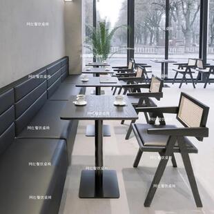 法式咖啡厅甜品店清吧沙发卡座桌椅组合网红饭厅实木餐桌小圆方桌