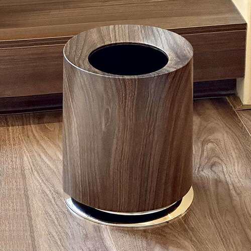 胡桃木色家用客厅卫生间大容量垃圾桶高颜值仿木纹无盖纸篓