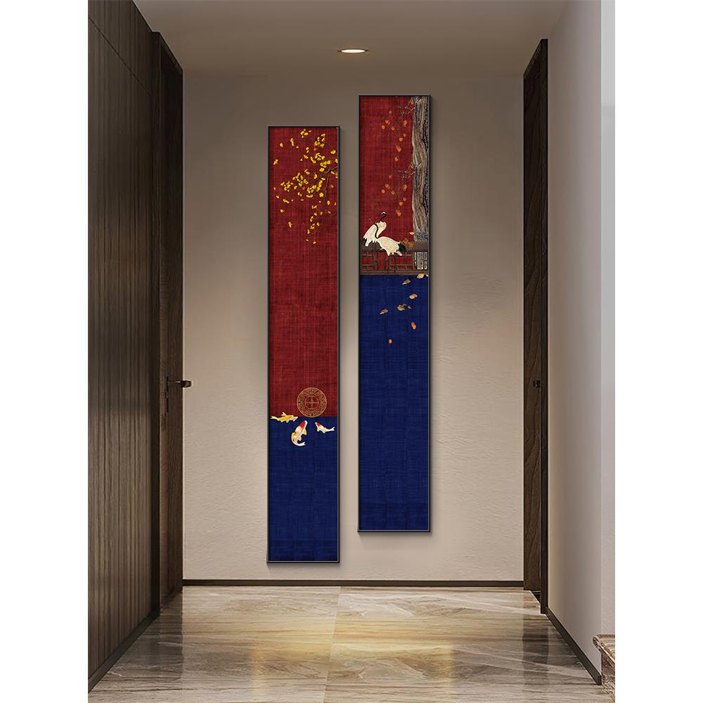 新中式条屏挂画走廊入户玄关装饰画国潮风茶室会所过道背景墙壁画