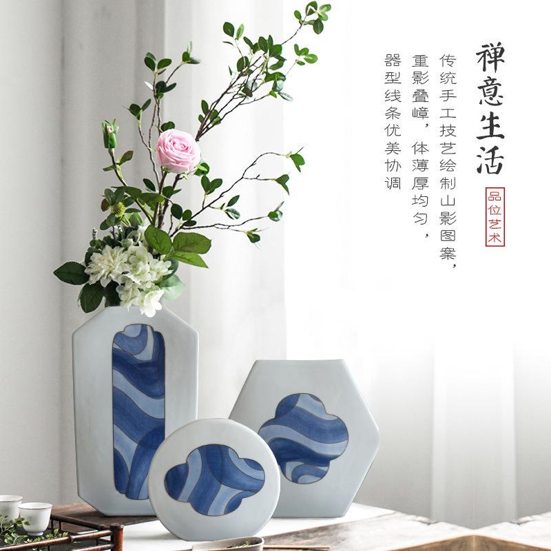 欧式简约白色手绘陶瓷花瓶摆件现代家居客厅电视柜玄关家用插花器