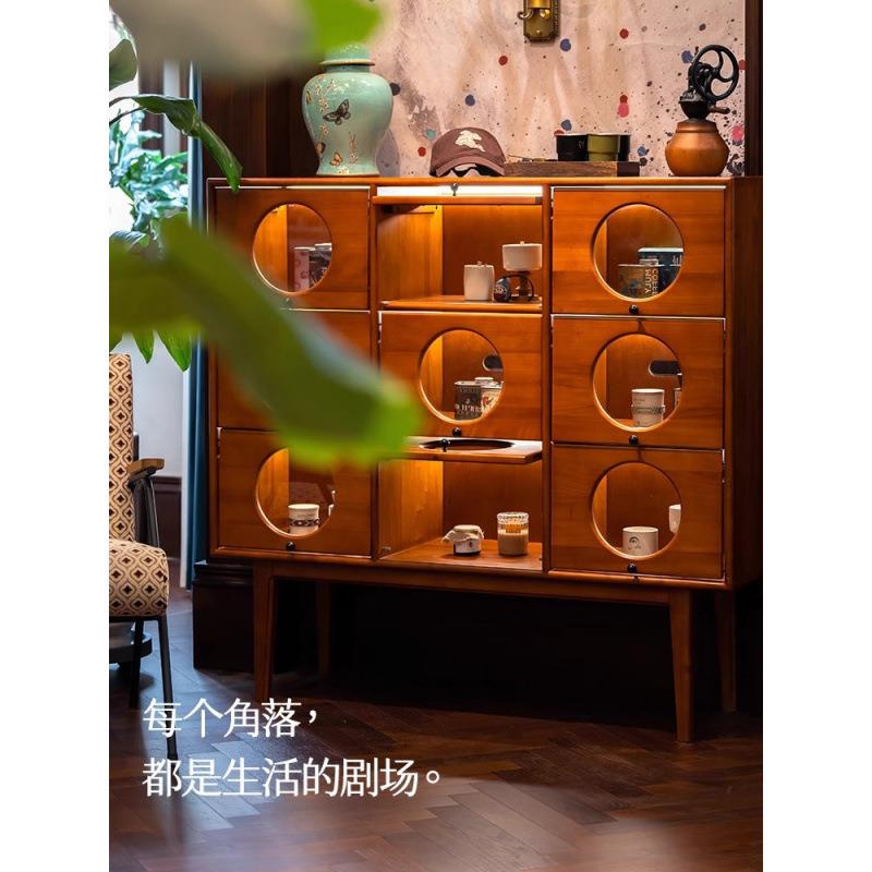 北欧餐边柜日式实木复古展示柜子中古风家具客厅陈列柜实木斗柜