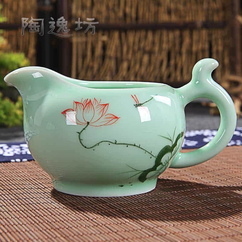 茶具茶海陶瓷公道杯龙泉青瓷分茶器手绘荷花手工鲤鱼功夫茶道配件