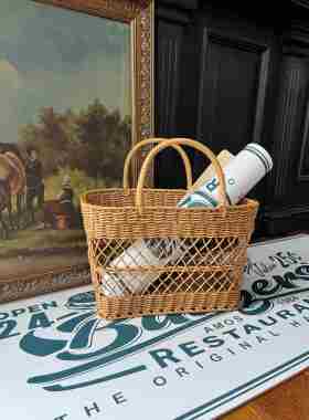 LIVINGBANK中古编织杂物篮覆古手工收纳筐彷藤编脏衣篮法式菜篮子