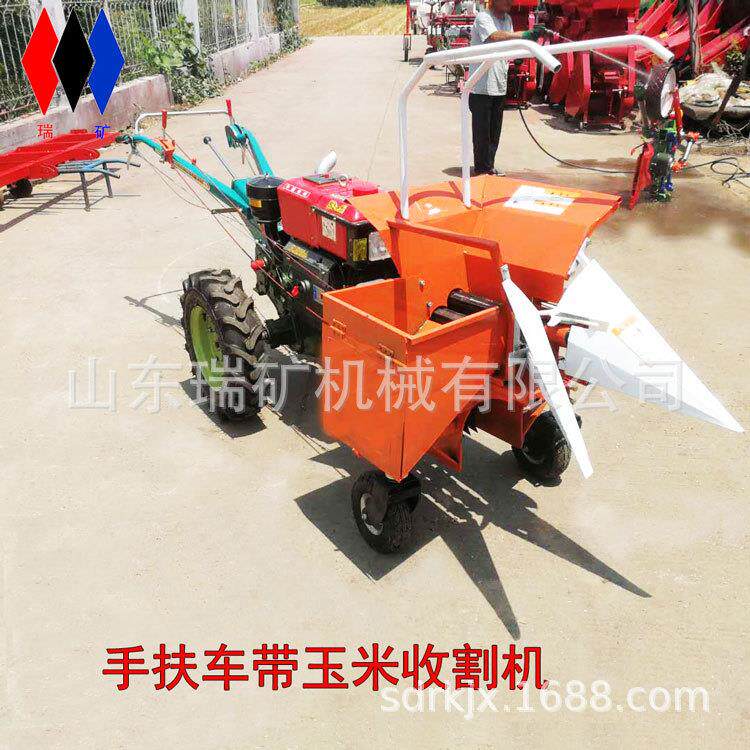微耕机带的玉米收获机单行小型家用手扶车带玉米收割机农用苞米