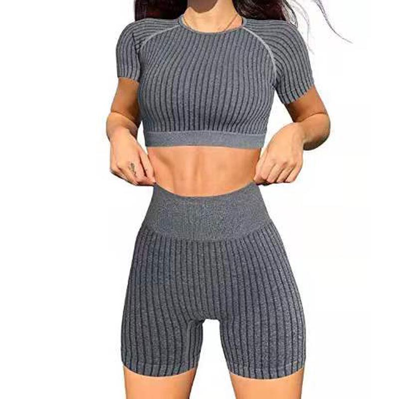 Sports tops tight fitness shorts yoga clothes knitted suits