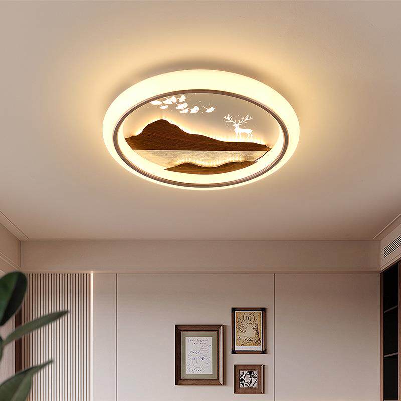 中古风卧室灯现代简约创意圆形个性图案书房灯过道玄关LED吸顶灯
