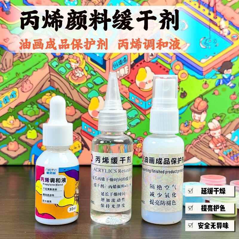 【丙烯缓干剂+油画保护剂+调和液】DIY数字油画专用丙烯颜料套装