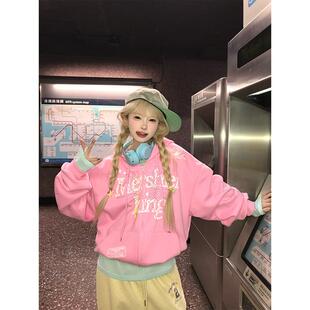 卫衣男女春秋宽松百搭帽衫 复古字母印花烫钻连帽开衫 外套 美式 JMJ