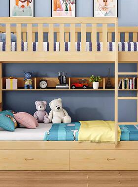 实木床下铺宿舍双层床木小户上型多功能两XOY实层木床高低童木床