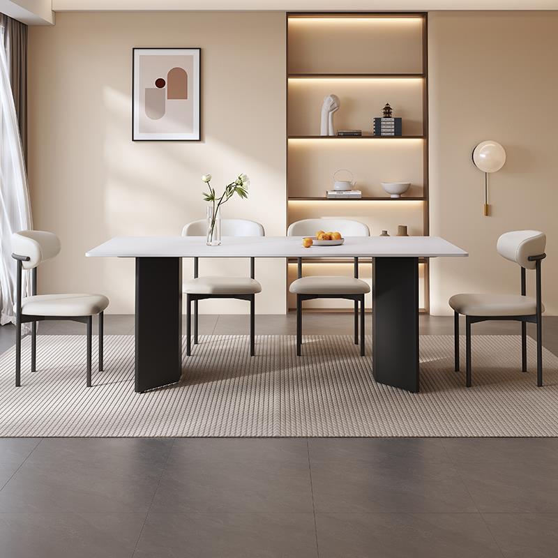 极简意式岩板餐桌椅组合家用简约现代小户型法式复古长方形饭桌子