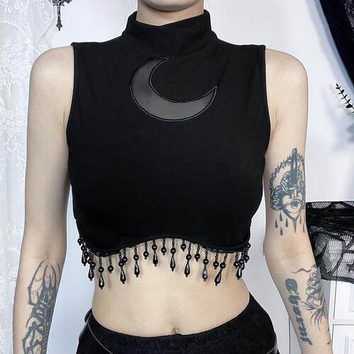 Moon Chain Small High Neck Sleeveless Top for Women,