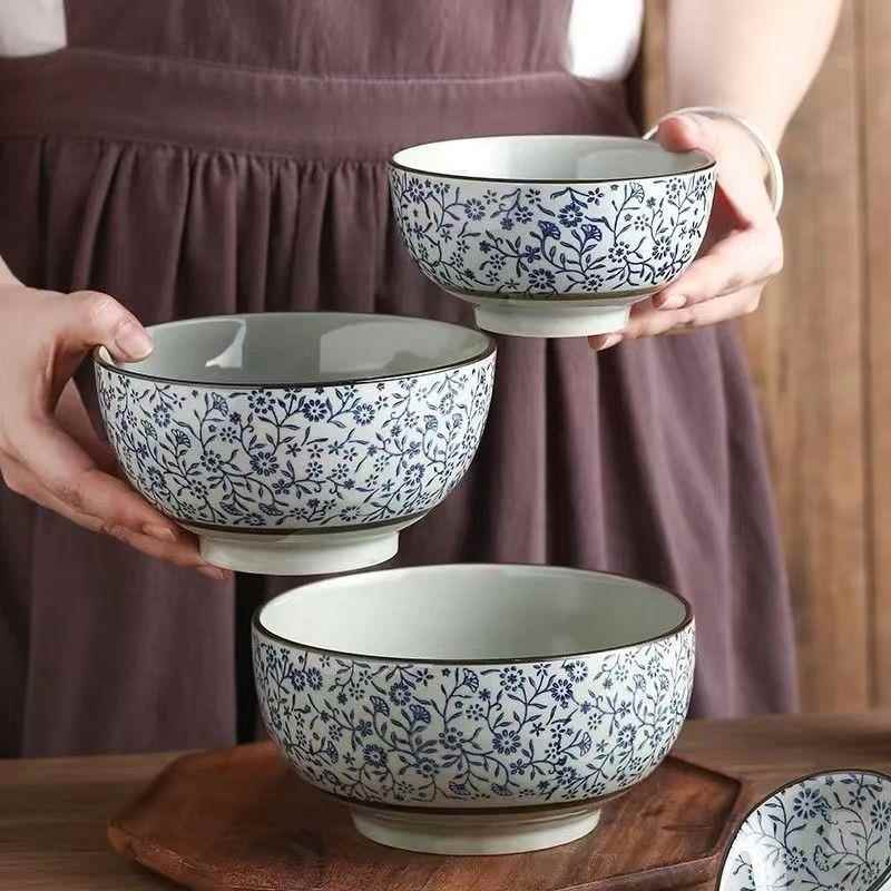 覆古青花米饭碗家用陶瓷拉面 面碗日式6/7寸吃面 面大碗汤碗釉下