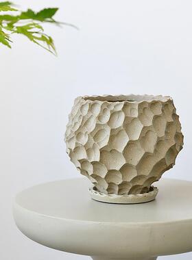 盆日式意陶瓷花盆WL001榴莲块根绿植北欧创个性多立体肉陶盆套带