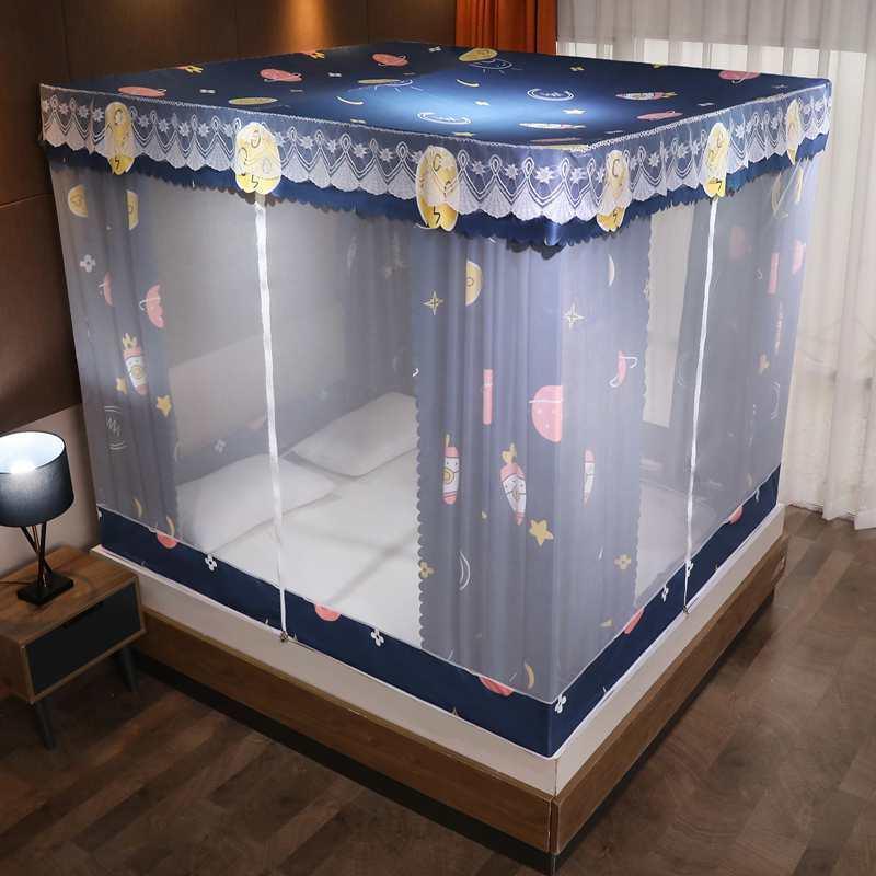 坐床蚊帐家用床帘一体式拉链蚊帐1.2M遮光防尘加密帐纱1.8M公主风