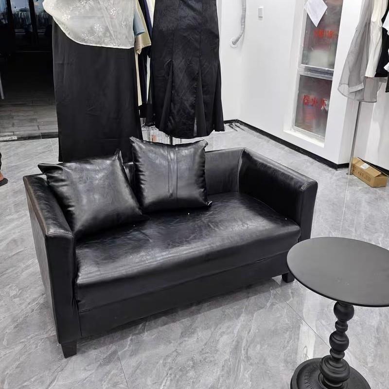 小型服装店沙发黑色1.2米双人女男装店铺中岛沙发休闲区接待沙发