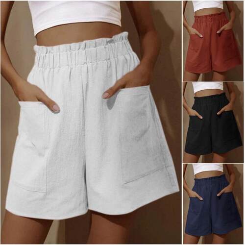 Women's Summer Loose-Fitting Waistband Cargo Shorts Pockets