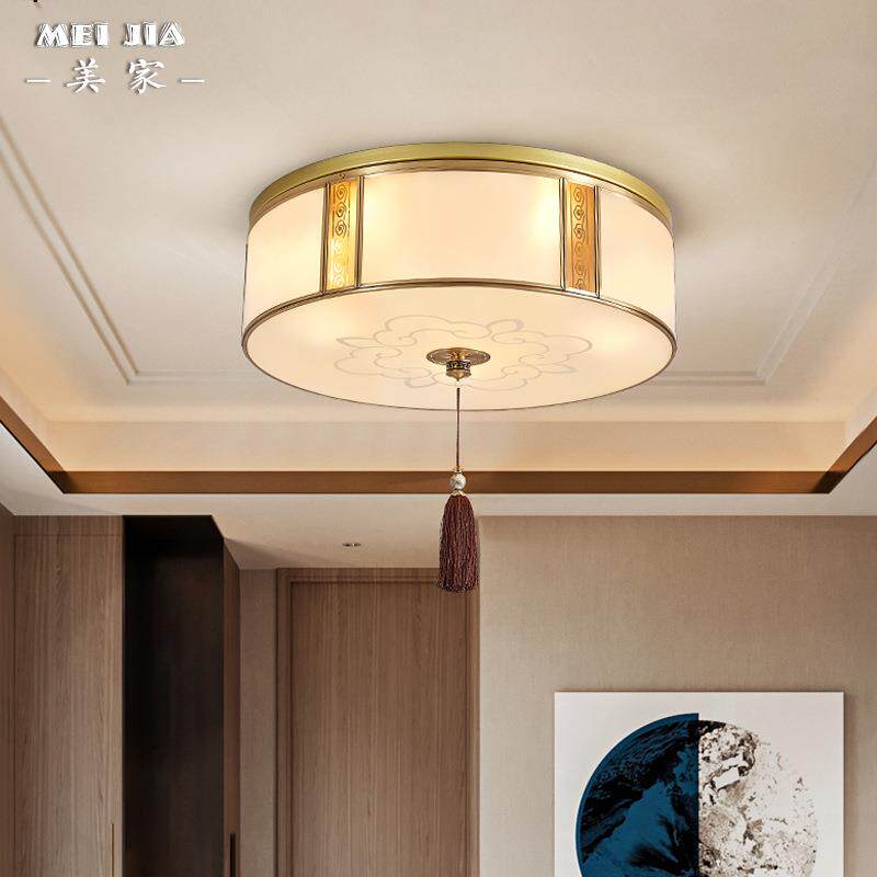 新中式客厅卧室吸顶灯全铜别墅大气房间书房灯过道楼梯吸顶灯具