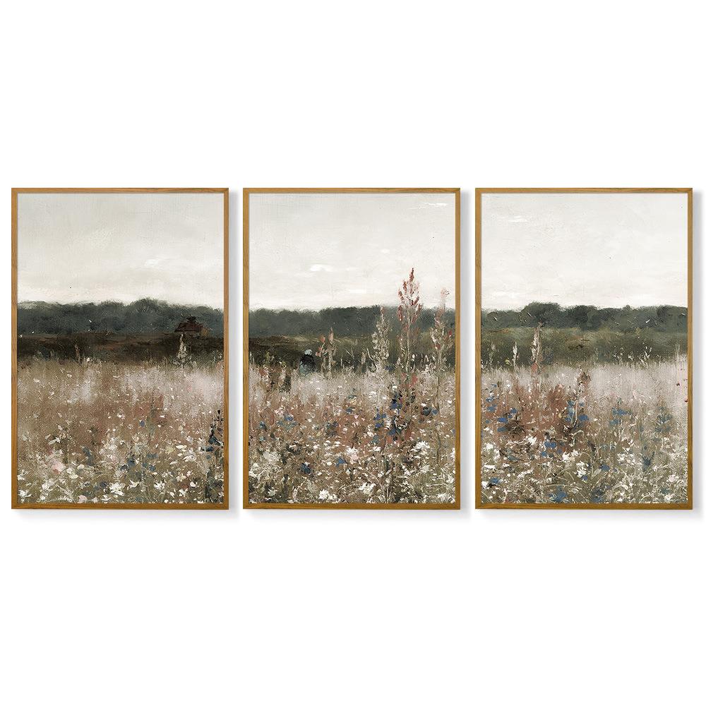 简约带框复古油画卧室挂画防水帆布画芯抽象风景客厅装饰画