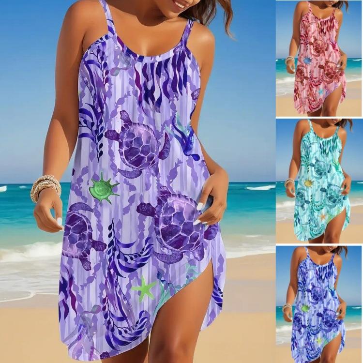 Large print ocean style beach suspender women's