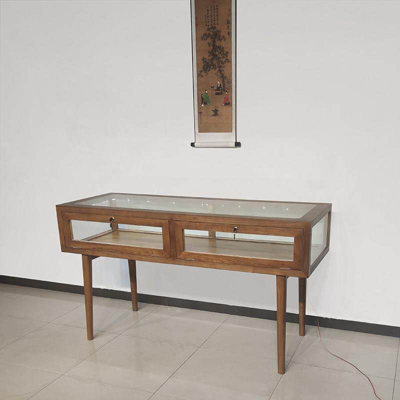 新中式实木珠宝玻璃柜台首饰品展示柜带灯光定做精品文玩玉器货柜