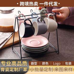 厂家欧式创意咖啡杯套装 家用下午茶带杯架纯色陶瓷咖啡杯碟