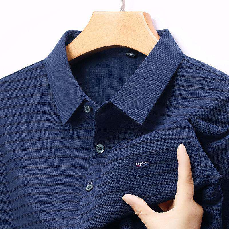 中年男士长袖T恤40-50宽松翻领纯棉薄款中年丅恤爸爸装外穿真口袋