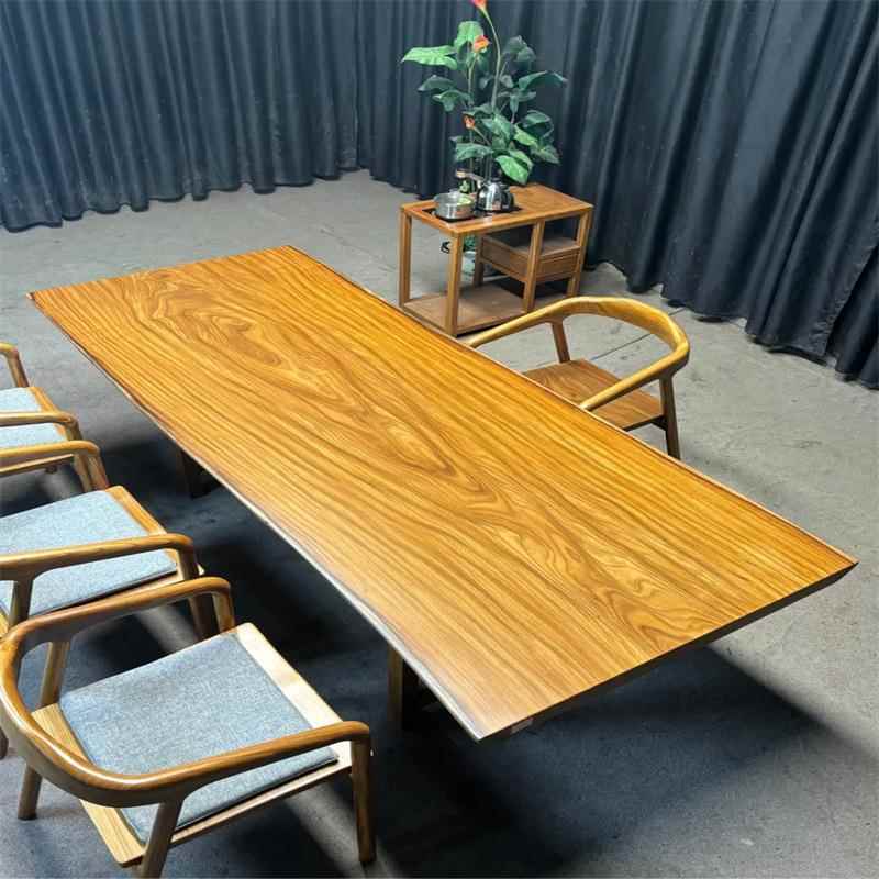 柚木茶桌椅组合茶板老板办公桌北美黑胡桃书桌餐桌实木桌办公专用