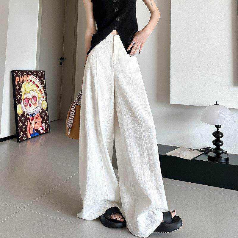 亚麻直筒裤女2026夏季新款慵懒风宽松百搭垂感阔腿裤棉麻休闲裤子