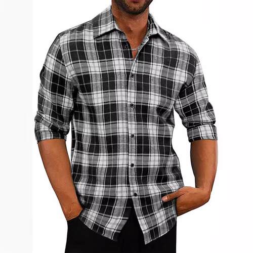 Men's plaid collar shirt men's season long sleeved